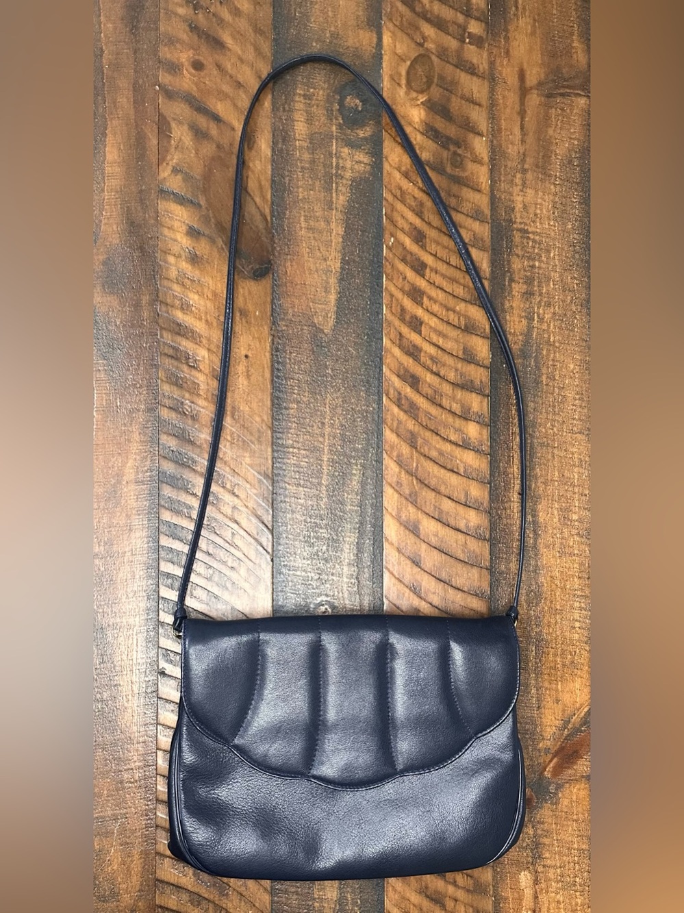 Vintage Koret Navy Blue Genuine Leather Shoulder Bag Removable Strap